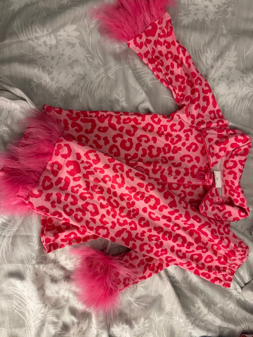 Hot Pink Leopard Faux Fur Trim Top and Pants Set